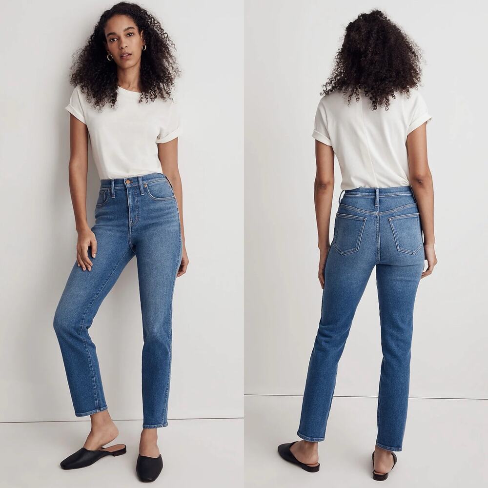 Madewell Stovepipe Jean Blue High Rise Straight Leg Women 23T Tall Raw Hem